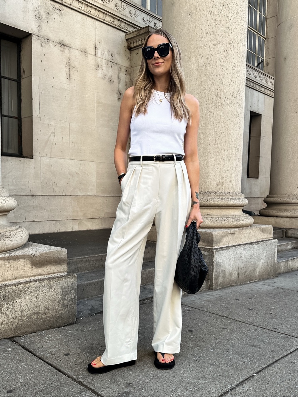 The Frankie Shop Corrin Cream Wide-Leg Trousers